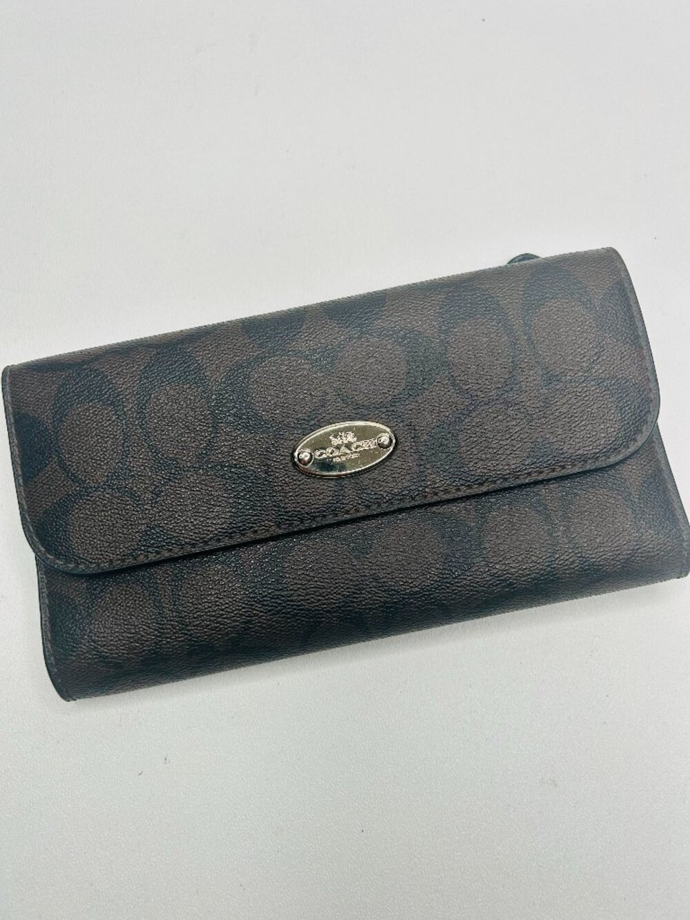 COACH Full Size Coated Canvas Brown Signature Bifold Wallet NWOT 8" x 4"